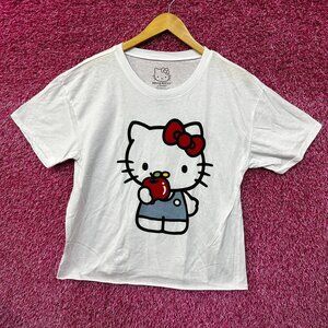 Hello Kitty Eating an Apple Kawaii Sanrio Anime Crop Top L